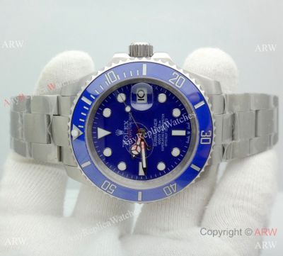 Copy Rolex Submariner Date Blue Ceramic Blue Face 40mm Watch w Brushed Strap